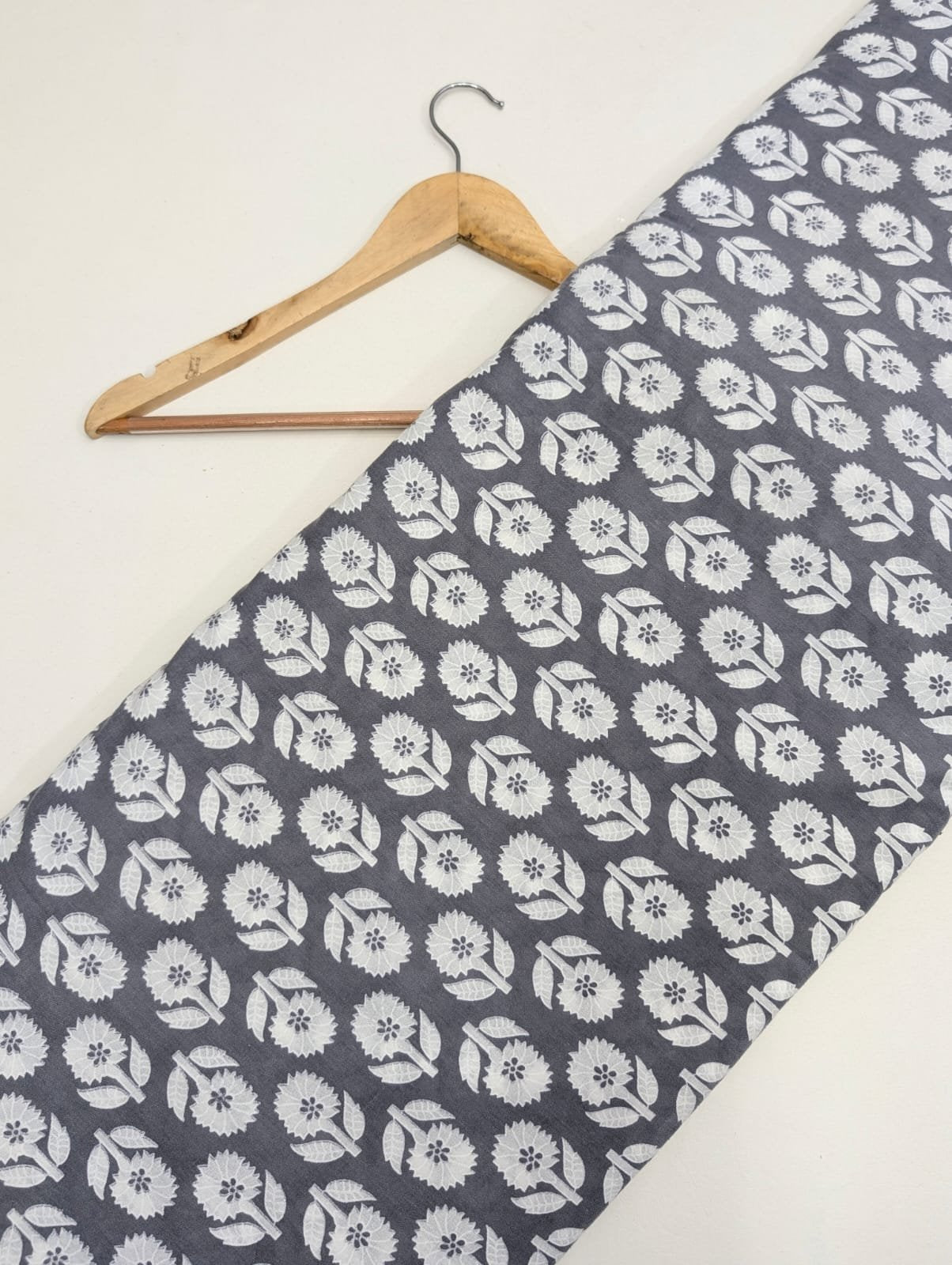 Grey floral print cotton fabric Jaipur