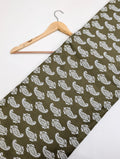 Olive paisley print cotton fabric Jaipur