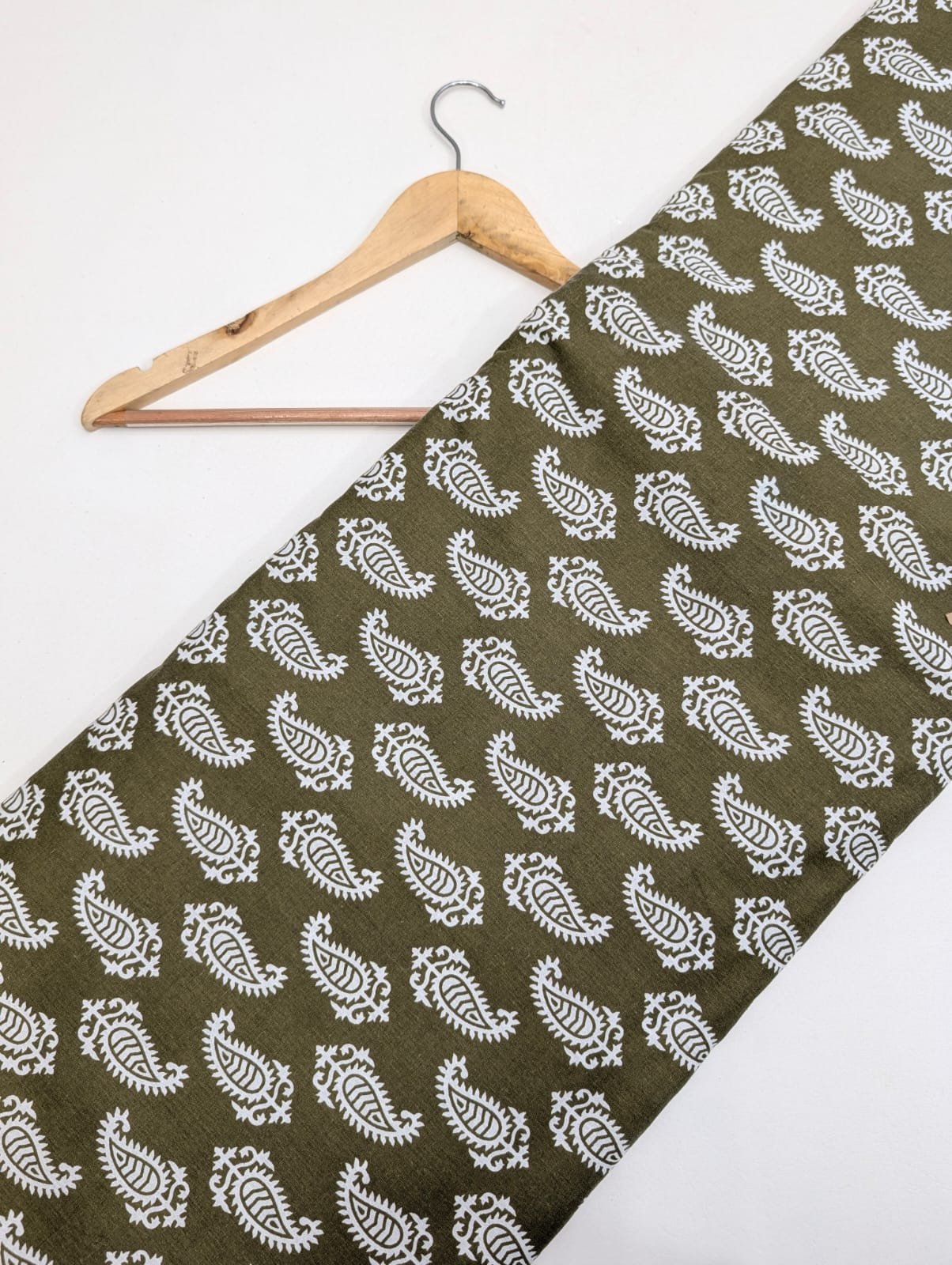 Olive paisley print cotton fabric Jaipur