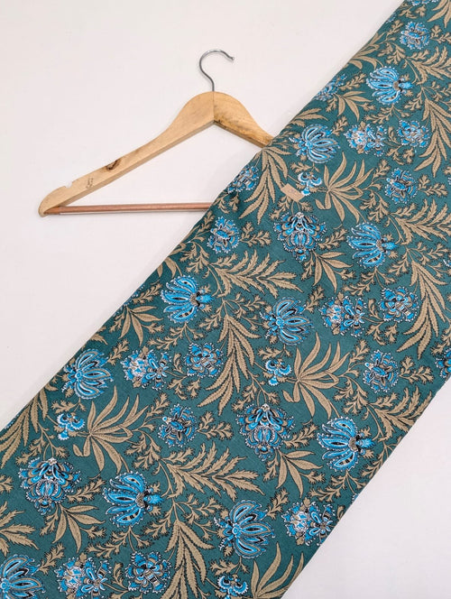 Green floral cotton fabric Rajasthani print