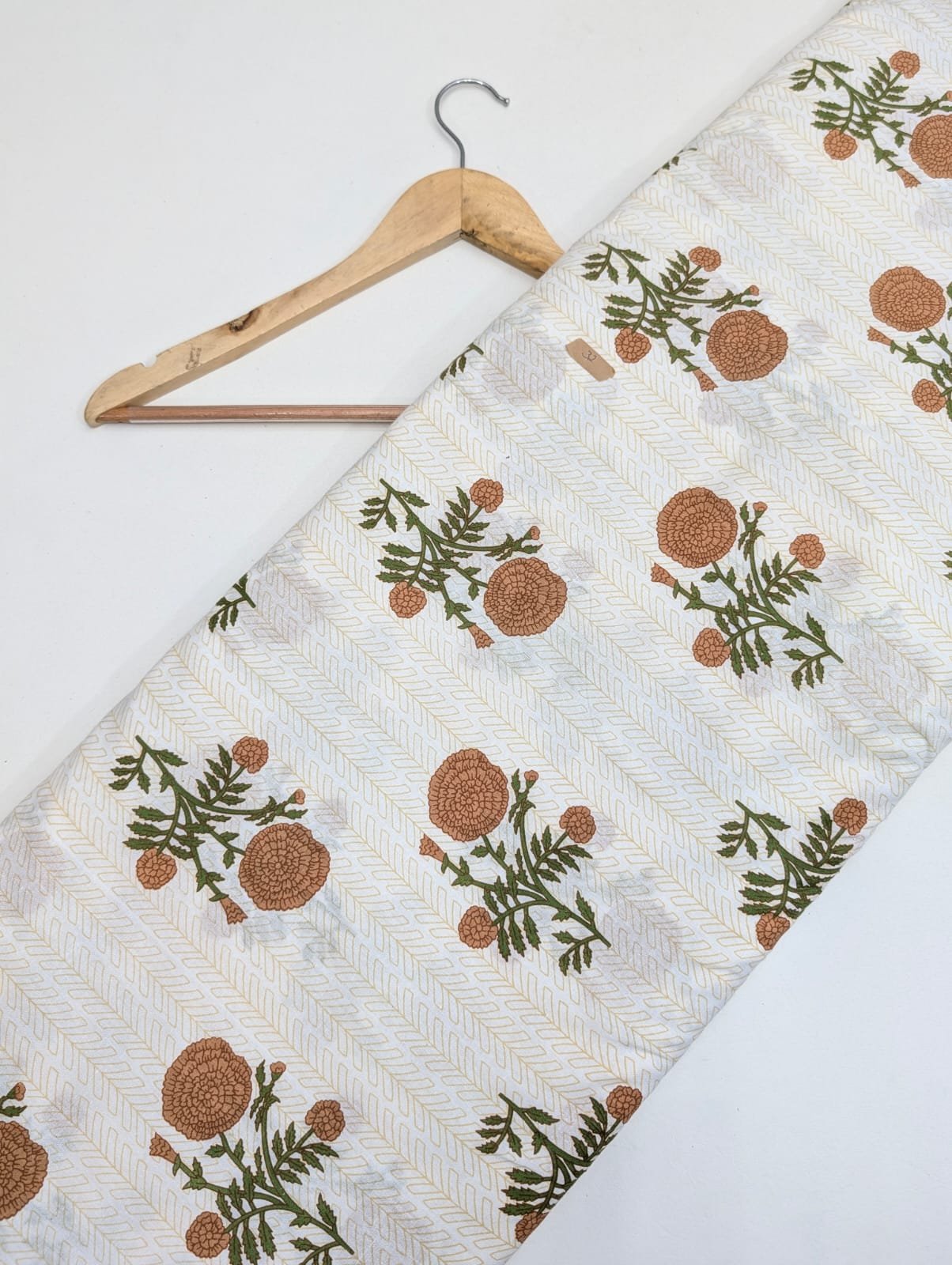White floral stripe cotton fabric Jaipur