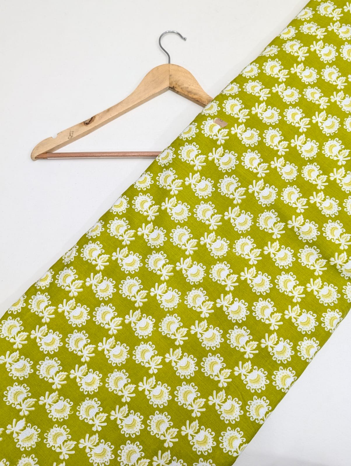 Green leaf patterned cotton fabric for kurtis