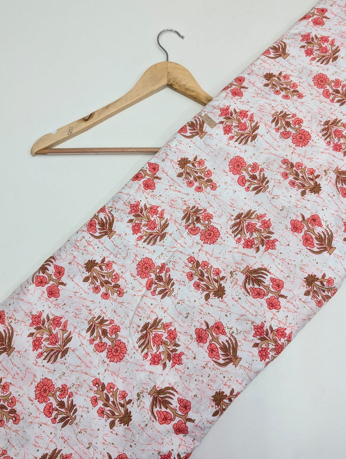 Red floral pattern cotton fabric for ethnic wear