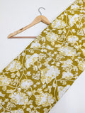Yellow floral cotton fabric with white flowers