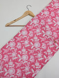 Pink floral cotton fabric with white print