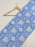 Blue paisley cotton fabric with intricate design