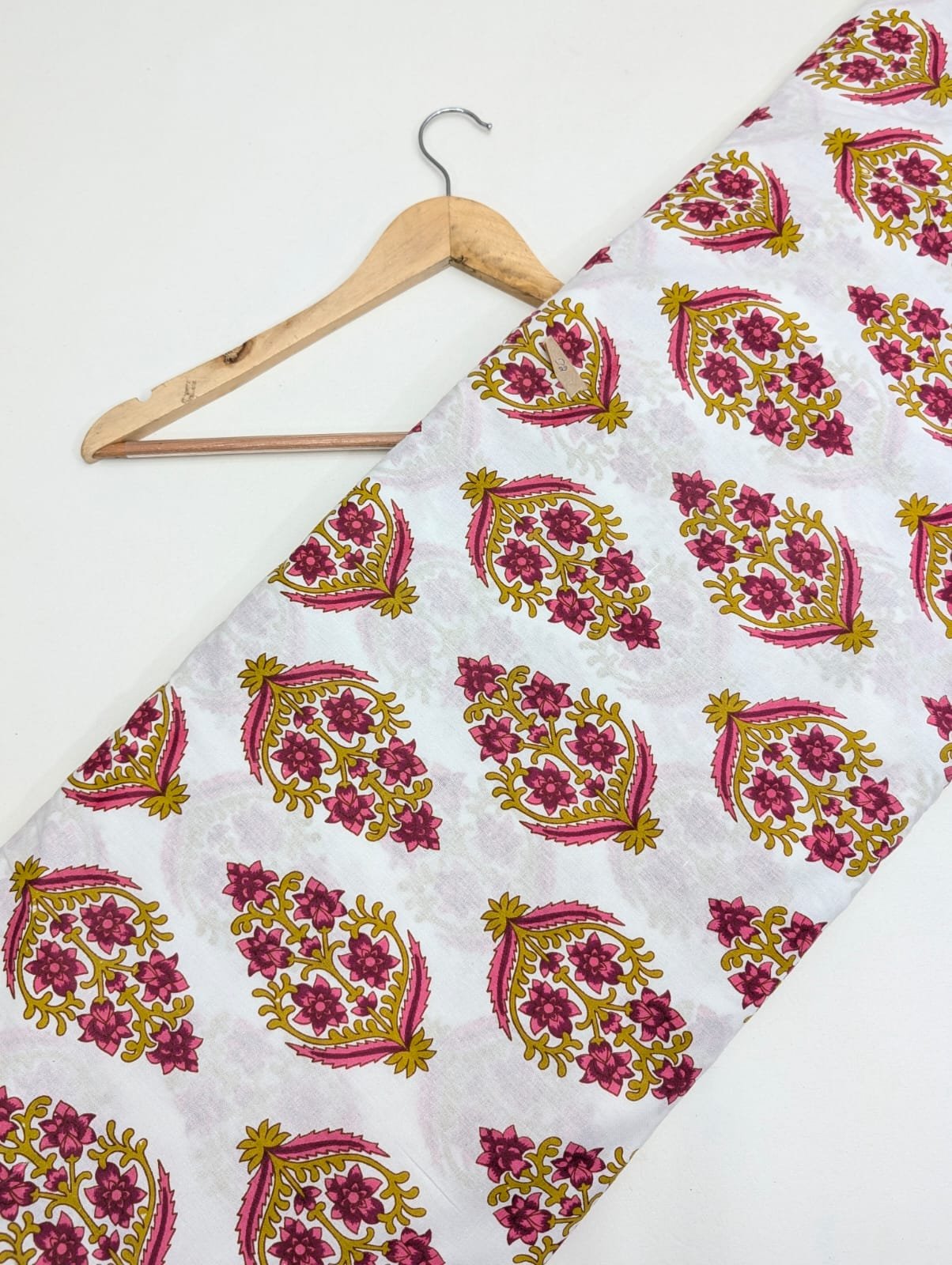 White paisley cotton fabric Jaipuri design