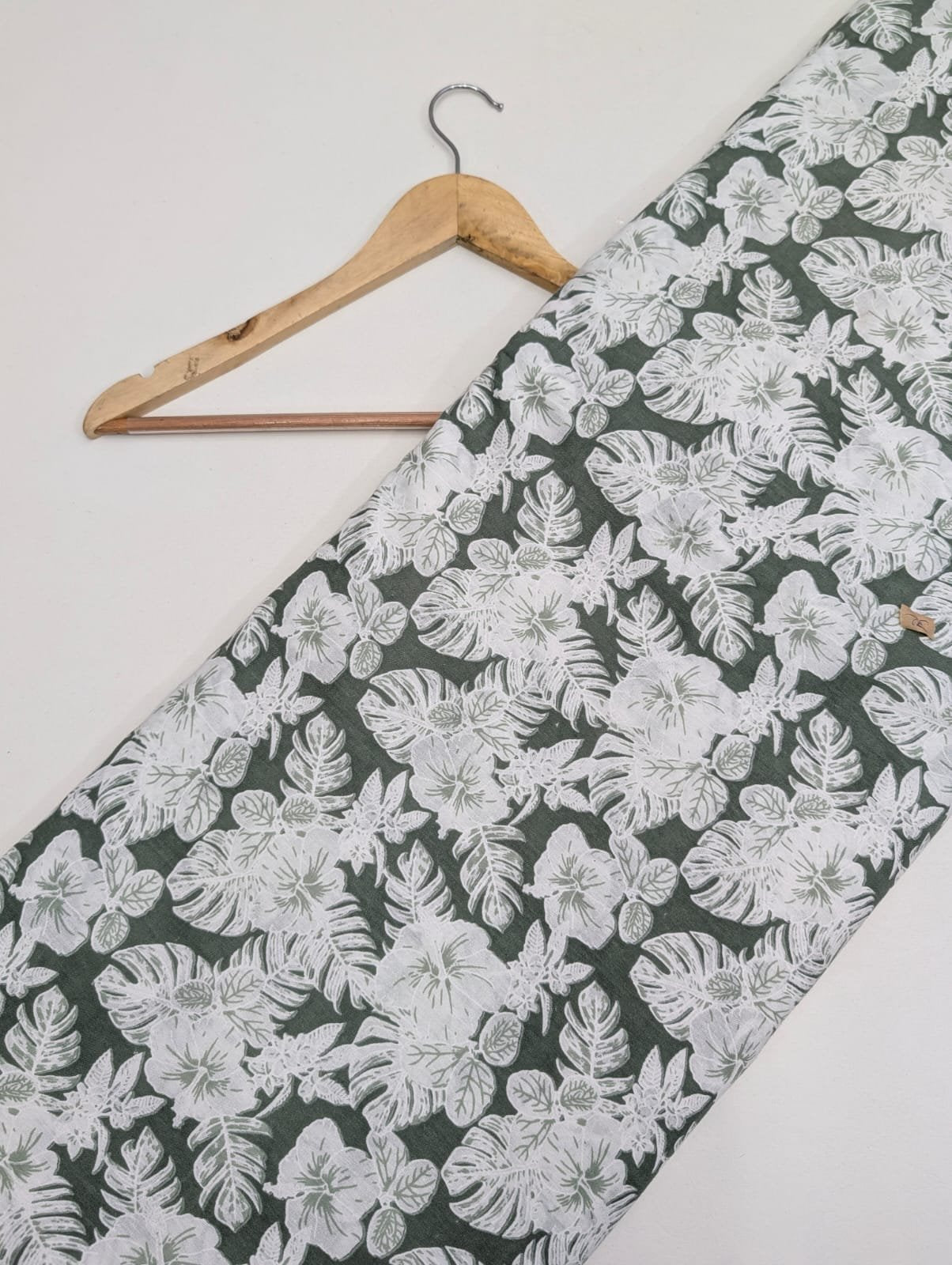 Green floral cotton fabric leafy design