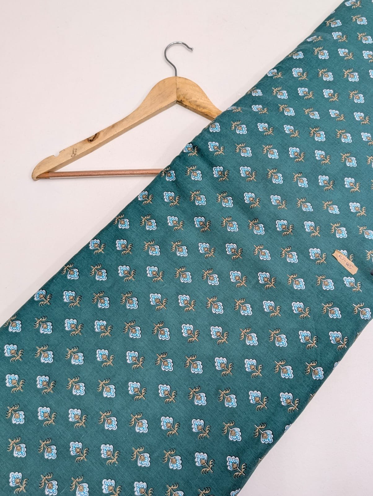 Green floral cotton fabric Indian pattern