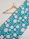 Teal floral pattern cotton fabric Jaipur