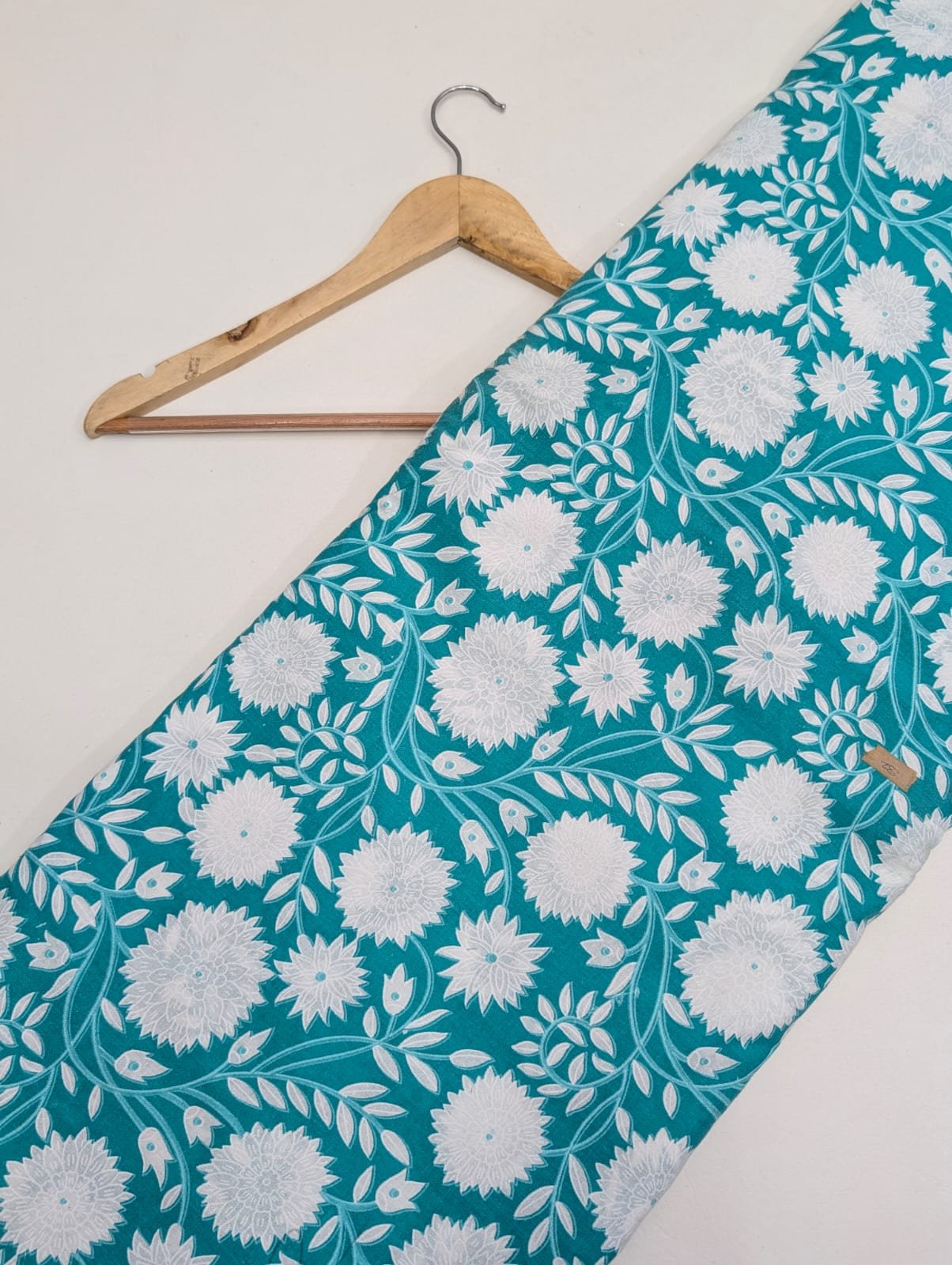 Teal floral pattern cotton fabric Jaipur