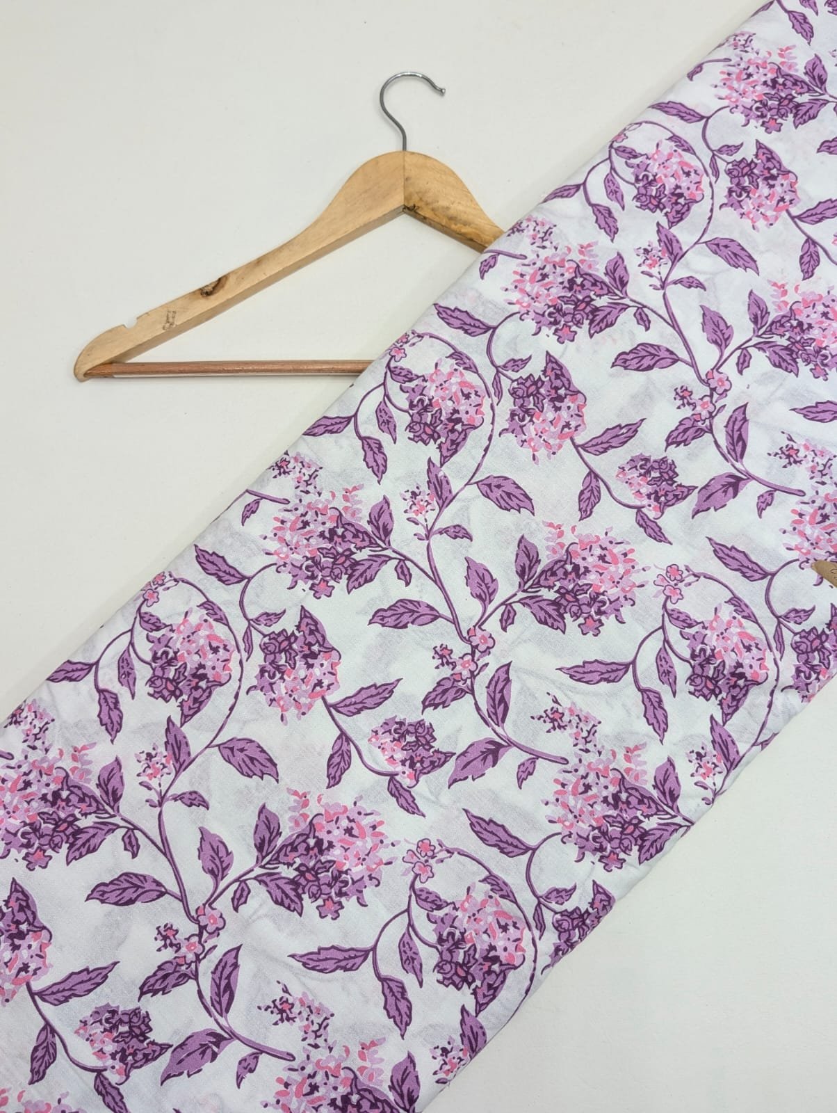 Purple floral cotton fabric with pink flowers