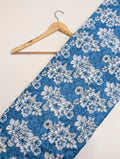 Blue floral cotton fabric with white flowers