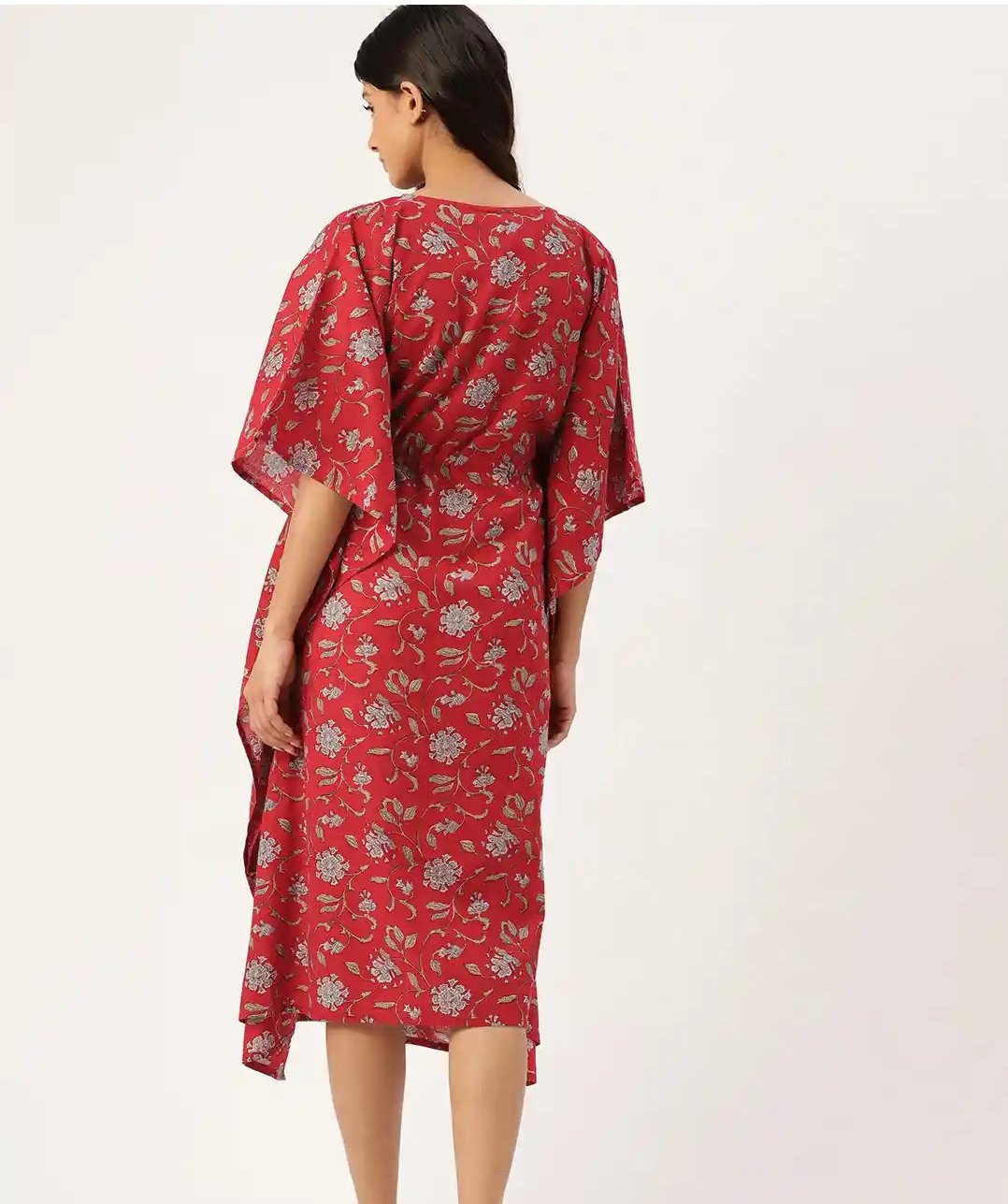 Jaipuri Floral Print Long Cotton Kaftan Dress