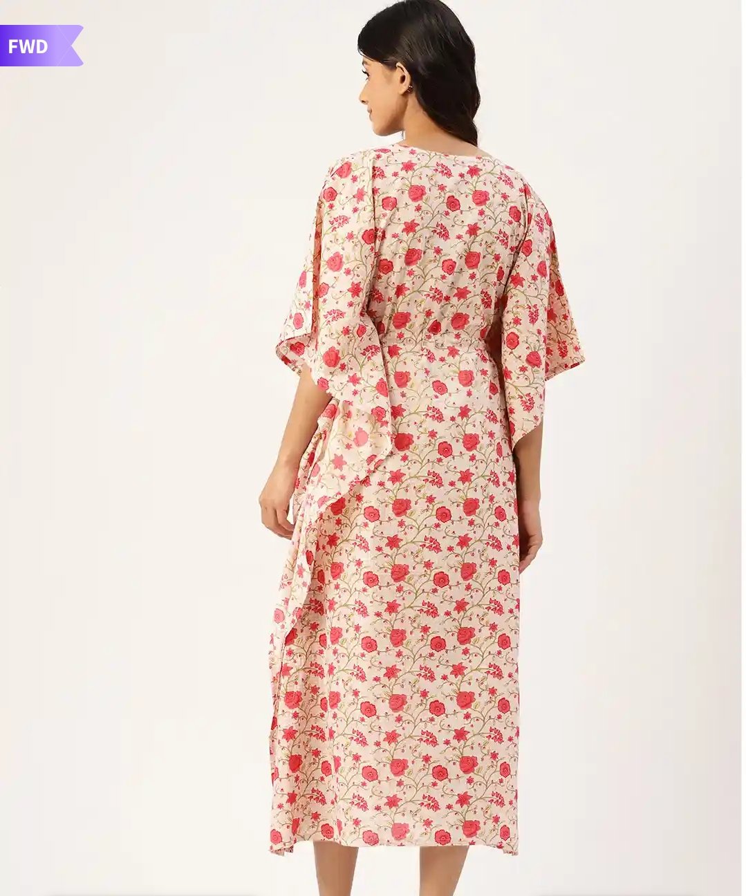 Jaipuri Floral Print Long Cotton Kaftan Dress