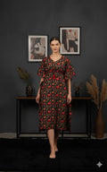 Black & Red Floral Print Long Cotton Kaftan Dress