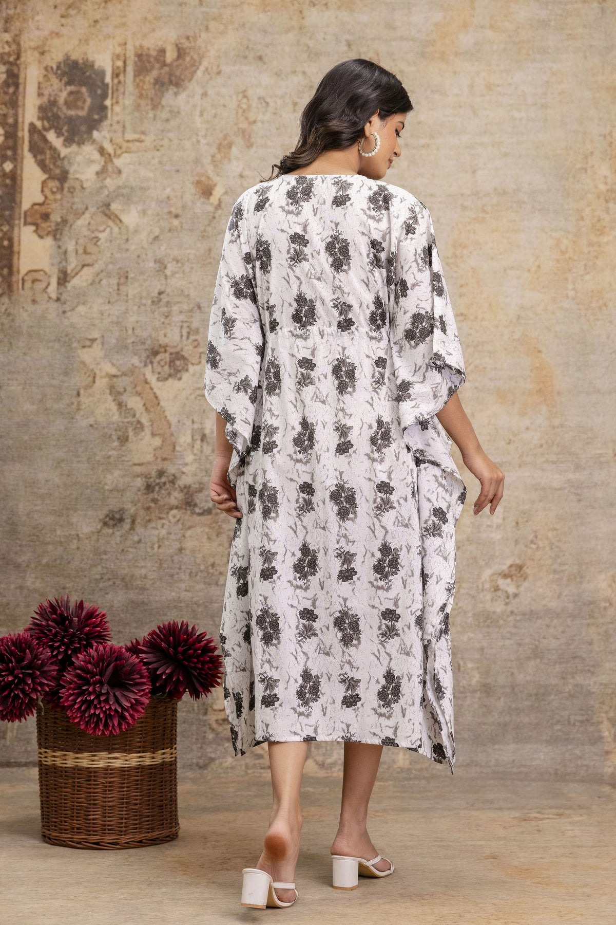 Jaipuri Floral Print Long Cotton Kaftan Dress